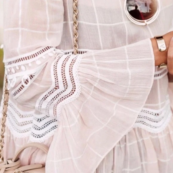 Jonathan Simkhai Voile Grid Top in Pink Embroidered Lace, Small - Picture 15 of 16